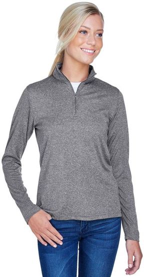 UltraClub Ladies' Cool & Dry Heathered Performance Quarter-Zip